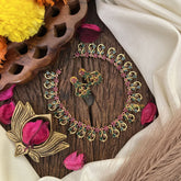 Vriksham Exquisite Floral Peacock AD Stone Short Neckpiece-Red Green-G17930